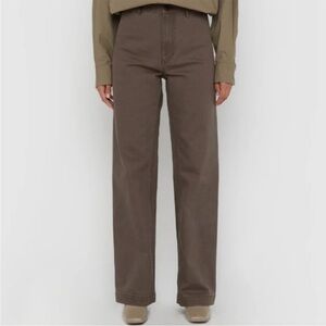 OAK + FORT STRAIGHT LEG TWILL PANT High Rise BROWN COFFEE Taupe 8 / 30”